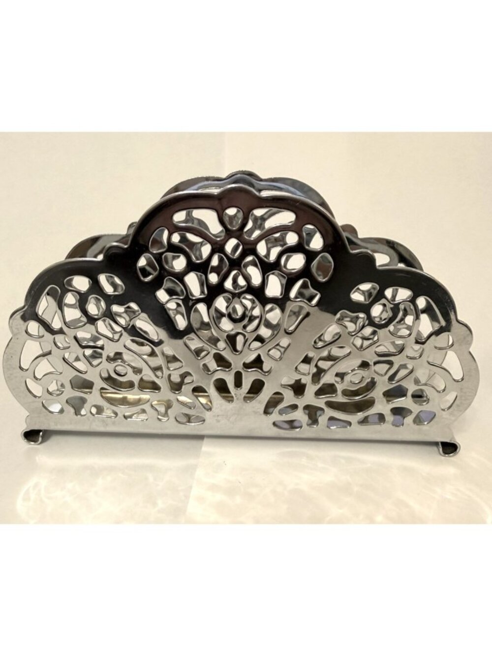 Vintage Irvin Ware Chrome Napkin Letter Holder Filigree Silver Lace Retro Home